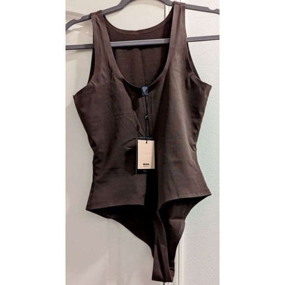 Pinsy Women's Sz 1X Cocoa Brown High Neck Hourglass Thong Shapewear Bodysuit - Picture 2 of 4